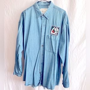 Rare Find! Authentic Mary Engelbreit “Love” Embroidered Denim Shirt. XL